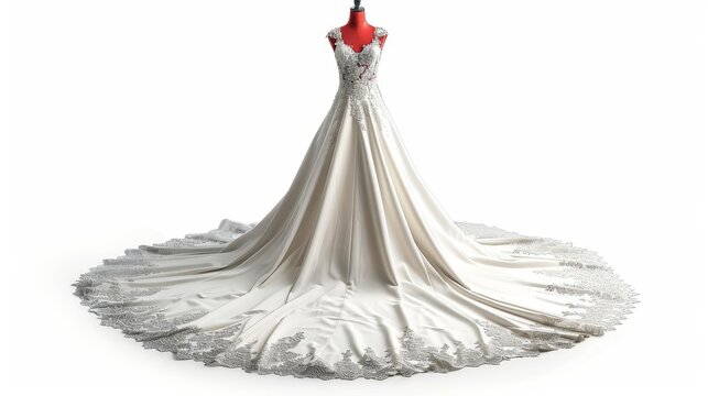 wedding dress on a mannequin with a lace bodicet