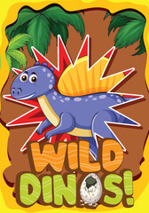 Poster - Colorful dinosaur illustration with jungle background