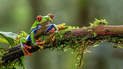 Wall Mural - Red Eyed Tree Frog in Forest .beautiful colorful frog
