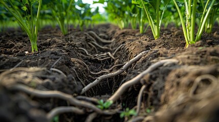 Wall Mural - A field of plants with roots in the ground.