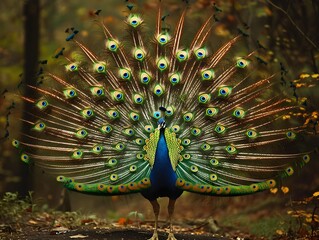 Poster - Regal Peacock Displaying Vibrant Tail Feathers in Full Fan Showcase