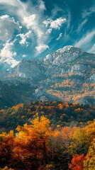 Poster - Majestic Autumn Mountain Landscape with Vibrant Foliage and Crisp Blue Sky