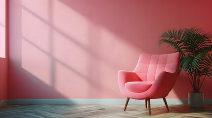 Canvas Print - Colorful armchair on empty wall retro modern interior style