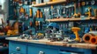 © sirisakboakaew - A plumbing shop is represented by a desk displaying plumbing components, tools,