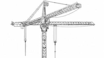 a tower construction crane illustrated in vector line art style against a white background