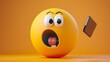 © Ben Kuang - Surprised emoji with shocked eyes reacting to floating smartphone on orange background