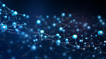 Abstract background of glowing connection network and interconnected spheres