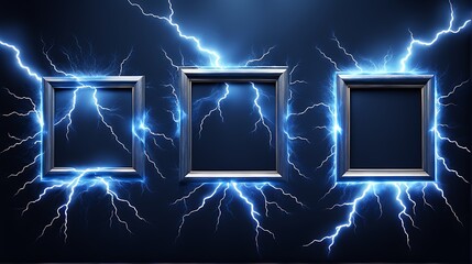  Lightning frames, blue electric borders of rectangular and square shapes with thunder bolt effect. Isolated photo frames with thunderbolt impact, magical energy flash, realistic 3D vector bolts set 