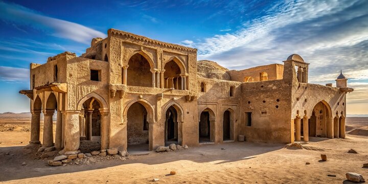 Forgotten ancient building in the desert with intricate architecture, ancient, forgotten, desert, building, architecture
