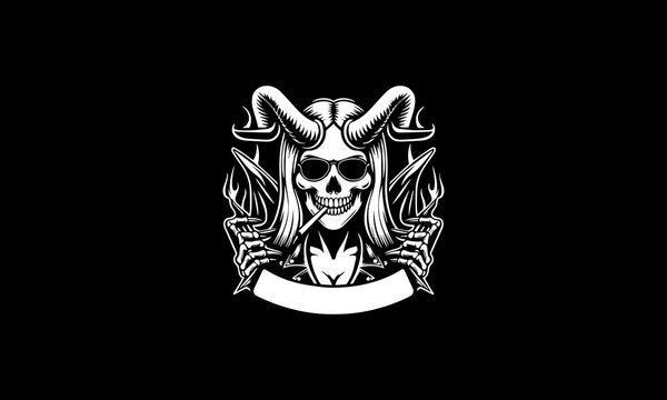 Female devil vector, Halloween logo emblem,