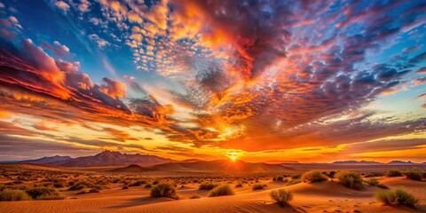 Wall Mural - Vibrant sunset over the desert landscape, sunset, desert, colorful, dusk, landscape, horizon, natural, beauty, sky, dusk, evening