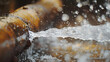 © mustkim - Rusty burst pipe squirting water at high pressure