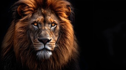 Wall Mural - Majestic Lion with Glowing Golden Mane Staring Intently at in Wildlife Portrait