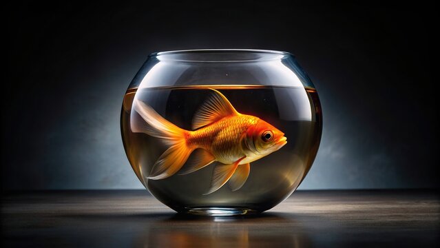 Goldfish swimming in a bowl against dark background, goldfish, bowl, swimming, pet, water, fish, aquatic, dark, background