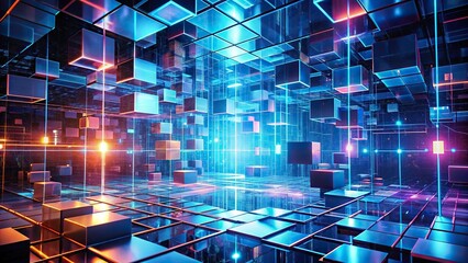 Futuristic digital cyberspace with floating cubes, technology, abstract, futuristic, digital, cyberspace, cubes, modern