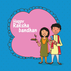 Canvas Print - Indian Brother and Sister Celebrating Raksha Bandhan Festival with Worship Plate, Can Be Used as Greeting Card.