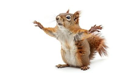 Wall Mural -   A squirrel standing on its hind legs with its front paws raised high