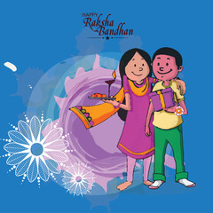 Canvas Print - Indian Brother and Sister Celebrating Raksha Bandhan Festival with Worship Plate, Can Be Used as Greeting Card.