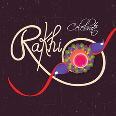 Canvas Print - Raksha Bandhan Greeting Card with Flower Rakhi on Dark Background, Rakhi Celebrate.