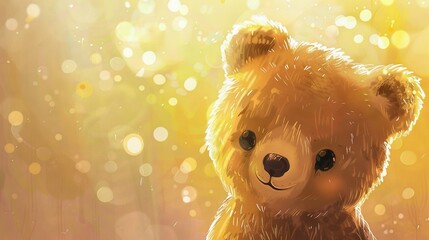 Wall Mural -  A  bear painting bathed in sunlight streaming through a window, captured in soft focus