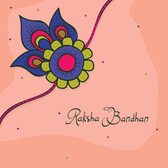 Canvas Print - Happy Raksha Bandhan Greeting Card with Beautiful Rakhi (Wristband) on Pastel Peach Background.