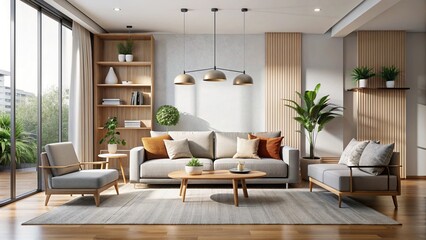 Wall Mural - Modern living room interior mockup featuring sleek furniture and minimalist decor, modern, living room, interior, mockup