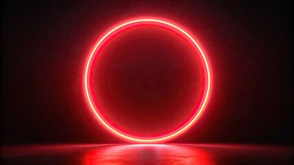 Wall Mural - Red neon circle glowing with vibrant light on dark background, neon, circle, red, glowing, vibrant, light, dark