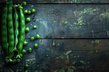 Poster - Fresh green peas on rustic wooden background