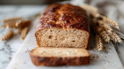 Sticker -   Bread sits on cutting board with oats