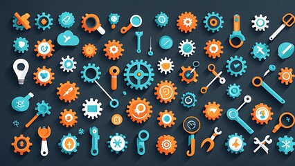  web developer specialist, web development Flat Vector Icons design. Web developers Vector Background design with Icons. 