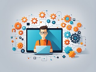 web developer specialist, web development flat vector icons design. web developers vector background