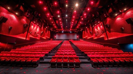 Wall Mural - An empty movie theater with red seats, perfect for film, entertainment, or presentations.