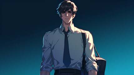 Sticker - Handsome guy in formal office clothes is working on a dark background