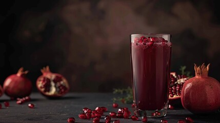 Poster - Glass of fresh pomegranate juice on a dark background