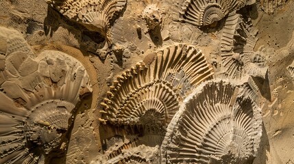 Sticker - Macro of ancient fossils embedded in the cave walls, remnants of marine life from millennia ago.