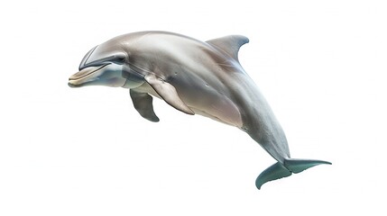 Wall Mural -   A dolphin jumps in the air with its mouth open, out of the water