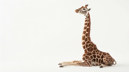 Canvas Print -  A giraffe sits on the ground with its neck entwined with another giraffe