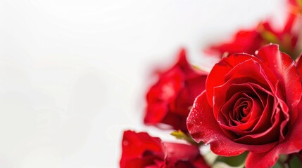 close up of red flower rose on isolated white background, copy space. generative ai image