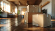 © Katrin_Primak - Labeled boxes ready for moving, set against a blurred background of a new home