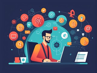  web developer specialist, web development Flat Vector Icons design. Web developers Vector Background design with Icons. 
