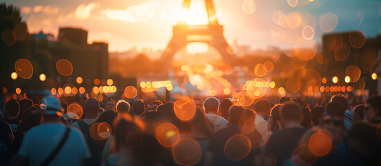 Wall Mural - bokeh Crowd of supporters at a sports olympic event at Paris France