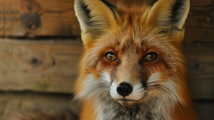Wall Mural -   A close-up of a red fox's face with a blurry look on its face