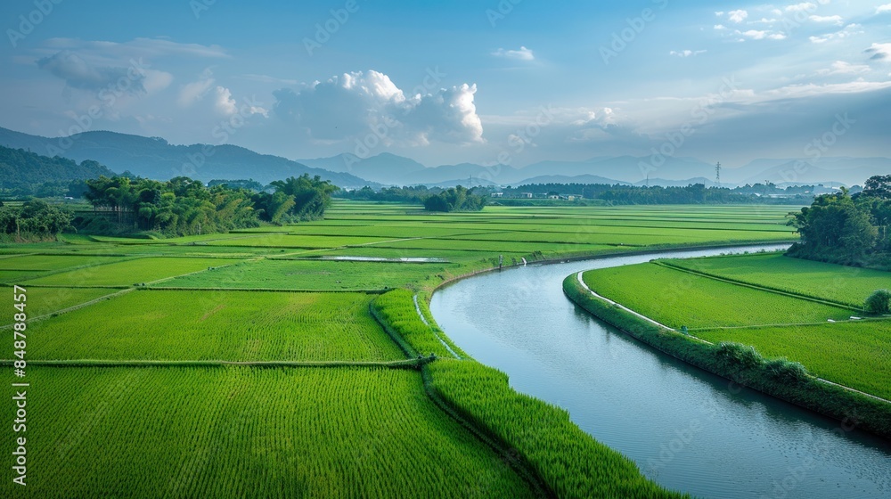 Water Rice Feild Irrigation of rice fields using ground water pumped through wells ...