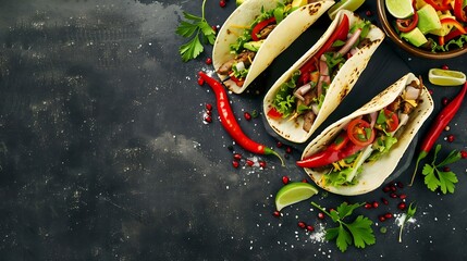 Wall Mural - Healthy Simple Mexican tacos with meat and vegetables : Generative AI