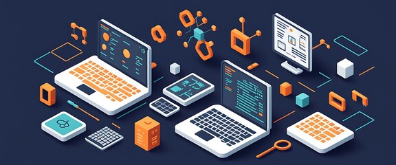  web developer specialist, web development Flat Vector Icons design. Web developers Vector Background design with Icons. 