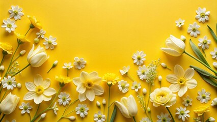 Wall Mural - a vibrant arrangement of white and yellow flowers on a bright yellow background