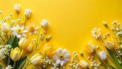 Wall Mural - a vibrant arrangement of yellow and white flowers on a bright yellow background.