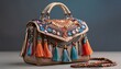 © Jay Kat. - A bohemian-style purse with colorful tassels and beadwork, highlighted against a smooth