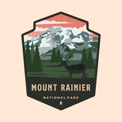 mount rainier national park emblem patch logo vector illustration design, washington landmark design