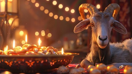 Eid Al Adha 3d celebration background with goat